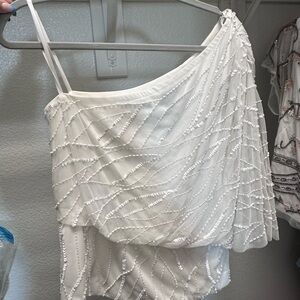 Adrianna Papell Cream One-Shoulder Top